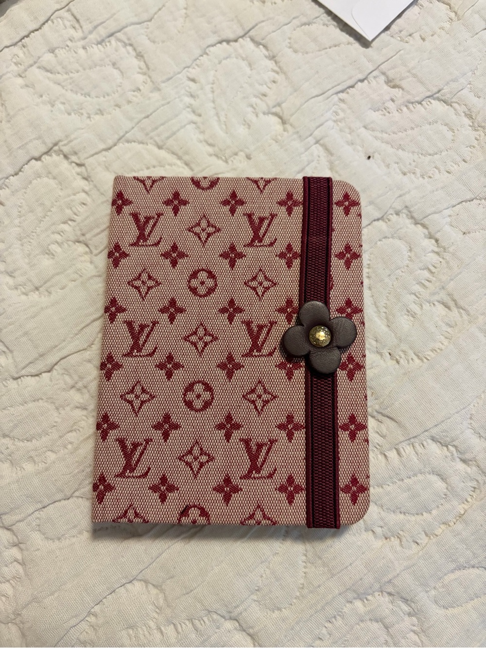 Louis Vuitton Red Monogram Notebook Cover with Flower Snap